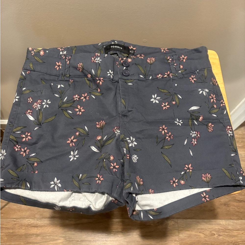Torrid High Waist Floral Shorts - Black and Pink